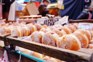 Doughnuts on a market stall